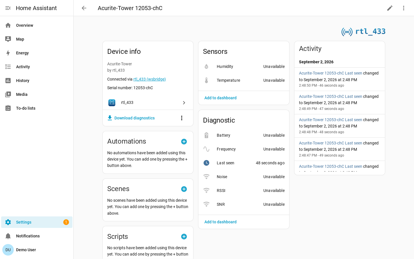 Device entities showing the unavailable state after the availability timeout